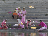 Indian Women Bathing and Washing Clothes, Lake Pichola, Udaipur, India Photographic Print by Adam Jones