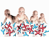 Conceptual Image - Cloning Where We See Cloned Babies Against a Foreground of X and Y Chromosomes Photographic Print by Victor Habbick