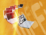 Conceptual Image Showing a Selection of Laptop Computers All with Wi-Fi Connections Photographic Print by Victor Habbick