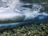 Underwater View of Surf Crashing over the Reef in Tubbataha National Park, Philippines Photographic Print by David Fleetham