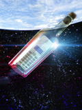 Illustration of a Cell Phone in a Clear Bottle Floating in the Ocean Photographic Print by Victor Habbick