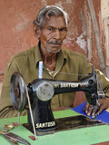 Elderly Man Sewing Outdoors, Jaipur, India Photographic Print by Adam Jones