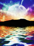 Beautiful Fantasy Evening Scene of the Moon and Stars Reflected on the Ocean Photographic Print by Victor Habbick