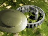 Conceptual Illustration of an Ufo Hovering over Stonehenge from an Aerial Viewpoint Photographic Print by Victor Habbick