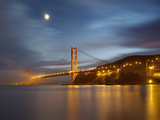 Fog and the Moon over the Golden Gate Bridge at Sunset, San Francisco, California, USA Photographic Print by Patrick Smith