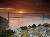 Golden Gate Bridge at Sunset under Foggy and Cloudy Skies, San Francisco Bay, California, USA Photographic Print by Patrick Smith
