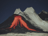 Moonlit Eruption of Carbonatite Lava, Oldoinyo Lengai Volcano, Rift Valley, Tanzania Photographic Print by Richard Roscoe