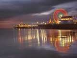 Santa Monica, California, USA Pier at Night, with Lights and Amusement Rides Photographic Print by Patrick Smith