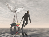 Businessman Pulling a Wagon with a Caduceus to Illustrate the Burden of Health Care Costs Photographic Print by Carol & Mike Werner