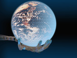 Illustration of a Robotic Hand Holding a Digital Earth, Earth Courtesy Nasa Photographic Print by Carol & Mike Werner