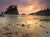 Sunset Light Through Breaks in the Clouds on Second Beach, Olympic National Park, Washington, USA Photographic Print by Geoffrey Schmid