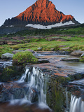 Mount Reynolds in Early Morning Light and a Seasonal Waterfall, Glacier National Park, Montana, USA Photographic Print by Geoffrey Schmid