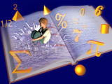 Illustration of a Boy Jumping into a Mathematics Textbook Photographie par Carol & Mike Werner