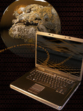 Worldwide Digital Communication Illustrated with a Notebook Computer, a Globe, and Binary Code Photographie par Carol & Mike Werner