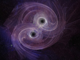 Artistic Concept of Two Black Holes Circling Each Other before Merging Photographic Print by Carol & Mike Werner