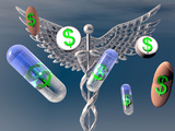Caduceus with Capsules and Pills with Dollar Signs Photographic Print by Carol & Mike Werner