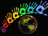 Rainbow-Colored Hands with the Earth Photographic Print by Carol & Mike Werner