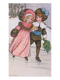 Girl and Boy Skating, Late 19th or Early 20th Century (Colour Litho) Giclee Print by Florence Hardy