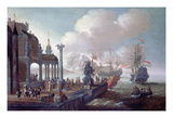 Mediterranean Harbour Scene (Oil on Canvas) Giclee Print by Johannes Lingelbach