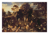 The Garden of Eden with Adam and Eve (Oil on Canvas) Giclee Print by Isaak van Oosten