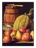 Still Life with Pears, Melon and Barrel for Marinading (Oil on Canvas) Giclee Print by Luis Egidio Melendez