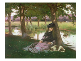 An Afternoon by a River with a King Charles Spaniel Giclee Print by Alexander M. Rossi