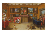 Picture Gallery with a Man of Science Making Measurements on a Globe, 1612 (Oil on Panel) Giclee Print by Frans II the Younger Francken