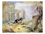 Cat Killing Mice in a Landscape (Pen and Ink with Wash on Paper) Giclee Print by Gottfried Mind or Mindt