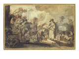 Eliezer and Rebecca at the Well (Pen and Ink Wash over Pencil and Red Chalk on Paper) Giclee Print by Abraham Furnerius