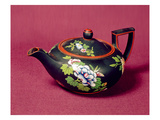 Black Basalt Wedgwood Teapot, Enamelled with Flowers, C.1840-50 (Stoneware) Giclee Print by  English