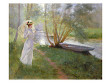 A Walk by the River, 1890 (Oil on Canvas) Giclée-tryk af Pierre Andre Brouillet