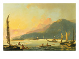 Tahitian War Galleys in Matavai Bay, Tahiti, 1766 (Oil on Canvas) Giclee Print by William Hodges