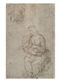 Madonna and Child and Head of an Old Man (Metal Point on Prepared Pale Pink Paper) Reproduction procédé giclée par Raphael 