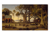 Moonlit Scene of Indian Figures and Elephants Among Banyan Trees, Upper India (Probably Lucknow) Giclee Print by Johann Zoffany