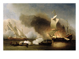 An Action Off the Barbary Coast with Galleys and English Ships, C.1695 (Oil on Canvas) Giclee Print by Willem Van De, The Younger Velde