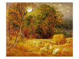 The Harvest Moon, 1833 (Oil on Paper Laid on Panel) Giclee Print by Samuel Palmer