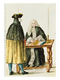 A Magistrate Playing Cards with a Masked Man (W/C on Paper) Reproduction procédé giclée par Jan van Grevenbroeck