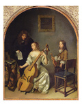 The Bass Viol Lesson (Oil on Canvas) Reproduction procédé giclée par Caspar Netscher
