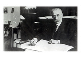 Sir Edward Elgar (1857-1934) at Work on One of His Orchestral Scores (B/W Photo) Giclee Print by  English Photographer