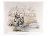Jack Fishing, Lea Bridge, from a Set of Six Images of 'Angling' (Hand-Coloured Litho) Giclee Print by Henry Heath