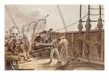 Splicing the Trans-Atlantic Telegraph Cable (After the First Accident) on Board the 'Great Eastern' Giclee Print by Robert Dudley