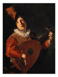 Young Man with a Lute Giclée-tryk af Bartolomeo Manfredi Young Man with a Lute Giclée-tryk af Bartolomeo Manfredi