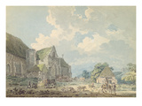 The Tithe Barn at Abbotsbury with the Abbey on the Hill..., C.1795 (W/C over Graphite on Paper) Giclee Print by Thomas Girtin