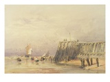 Seascape with Sailing Barges and Figures Wading Off-Shore, 1832 (W/C on Paper) Giclee Print by David Cox