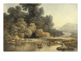 Hilly Landscape with River and Cattle, C.1810 (W/C over Graphite on Wove Paper) Giclee Print by John Glover