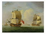 An English Sloop and a Frigate in a Light Breeze (Oil on Canvas) Giclee Print by Francis Swaine