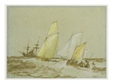 Shipping, C.1828-30 (Pen, Brush and Brown Ink, Bodycolour and Graphite on Blue Paper) Giclee Print by Joseph Mallord William Turner
