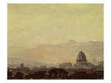 Houses Dominated by a Dome, Rome (Oil on Paper Mounted on Card) Giclee Print by Pierre Henri de Valenciennes