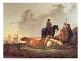 Peasants and Cattle by the River Merwede, C.1655-60 (Oil on Panel) Giclee Print by Aelbert Cuyp