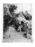 St. Jerome in an Italian Landscape, C.1653 (Etching) Giclee Print by Rembrandt van Rijn 